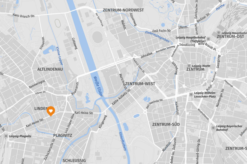 Kartenansicht von unserem Standort in Plagwitz